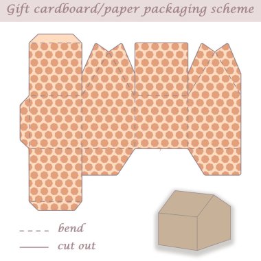 Hediyeler, hediyeler ve etkinlikler için basılabilir paketleme ve paketleme şeması, üç boyutlu, lazer kesim, el işi sanatı, ev şekli