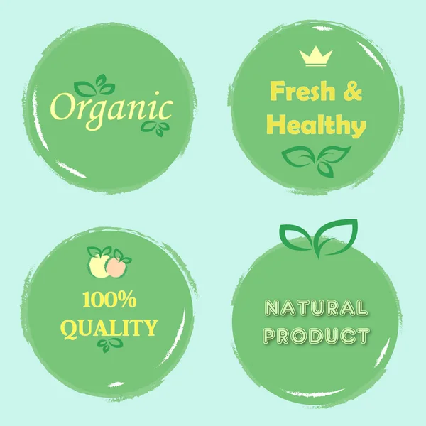 Set of organic healthy fresh food logo sticker, packaging design emblems green — Stock Photo, Image