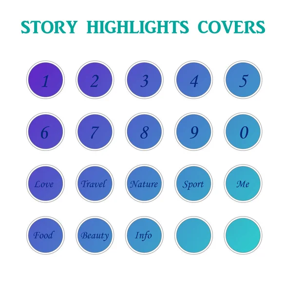 Instagram Story Highlights Cover Icon Set, Farbverlauf Hintergrundzahlen und Wörter — Stockfoto