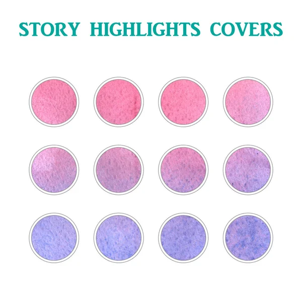 Set von Instagram Story Highlights Covers Icons lila rot Aquarell Hintergrund — Stockfoto