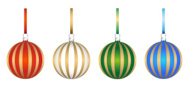 Çok renkli 3D desenli Noel ağacı cam topları seti. Kurdeleli.