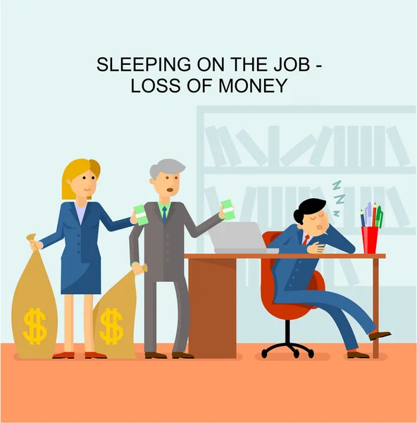 Flat_sleeping on the job - loss of money — Stock Vector