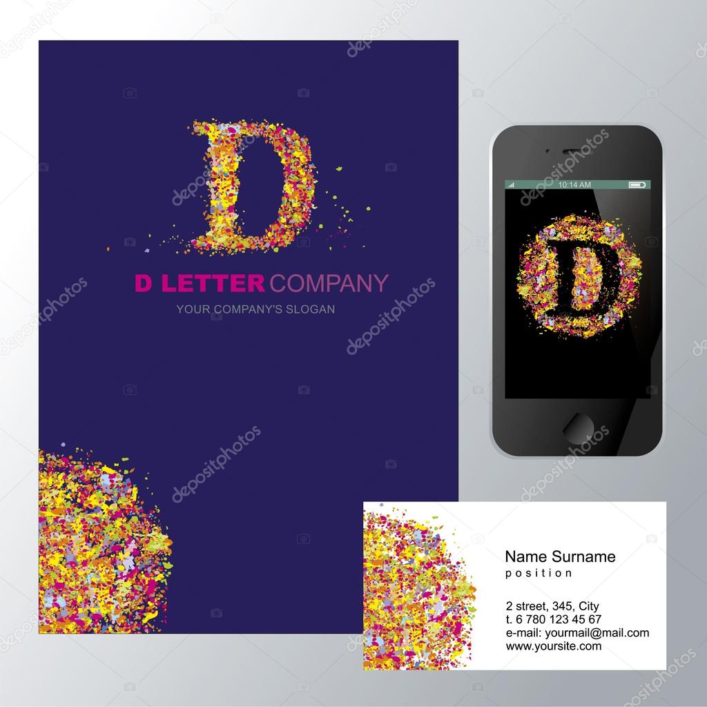 D letter - logo design concept illustration. Abstract t letter logo sign for business company. D letter logo corporate identity - visit card, poster, folder, brochure cover. Mosaic decorative style.