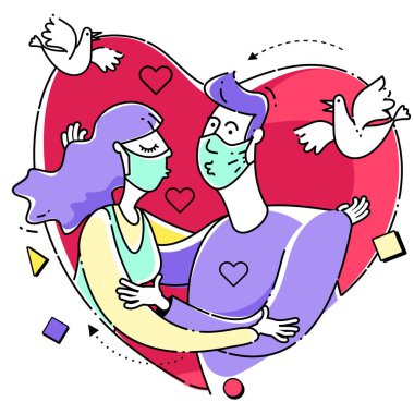 Sevgililer Günü, düğün, evlenme ya da nişanlanma teklifi için vektör illüstrasyon; aşk kartı.