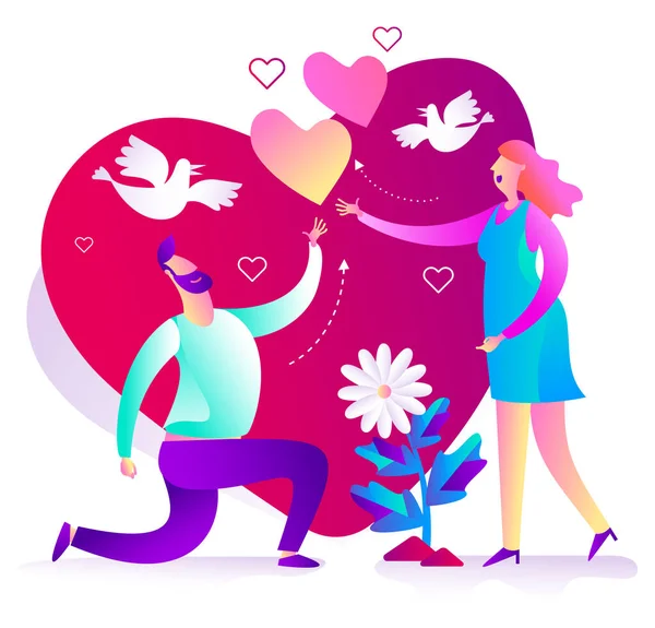 Vector Illustratie Van Groeten Voor Valentijnsdag Bruiloft Huwelijksaanzoek Verloving Liefdeskaart — Stockvector