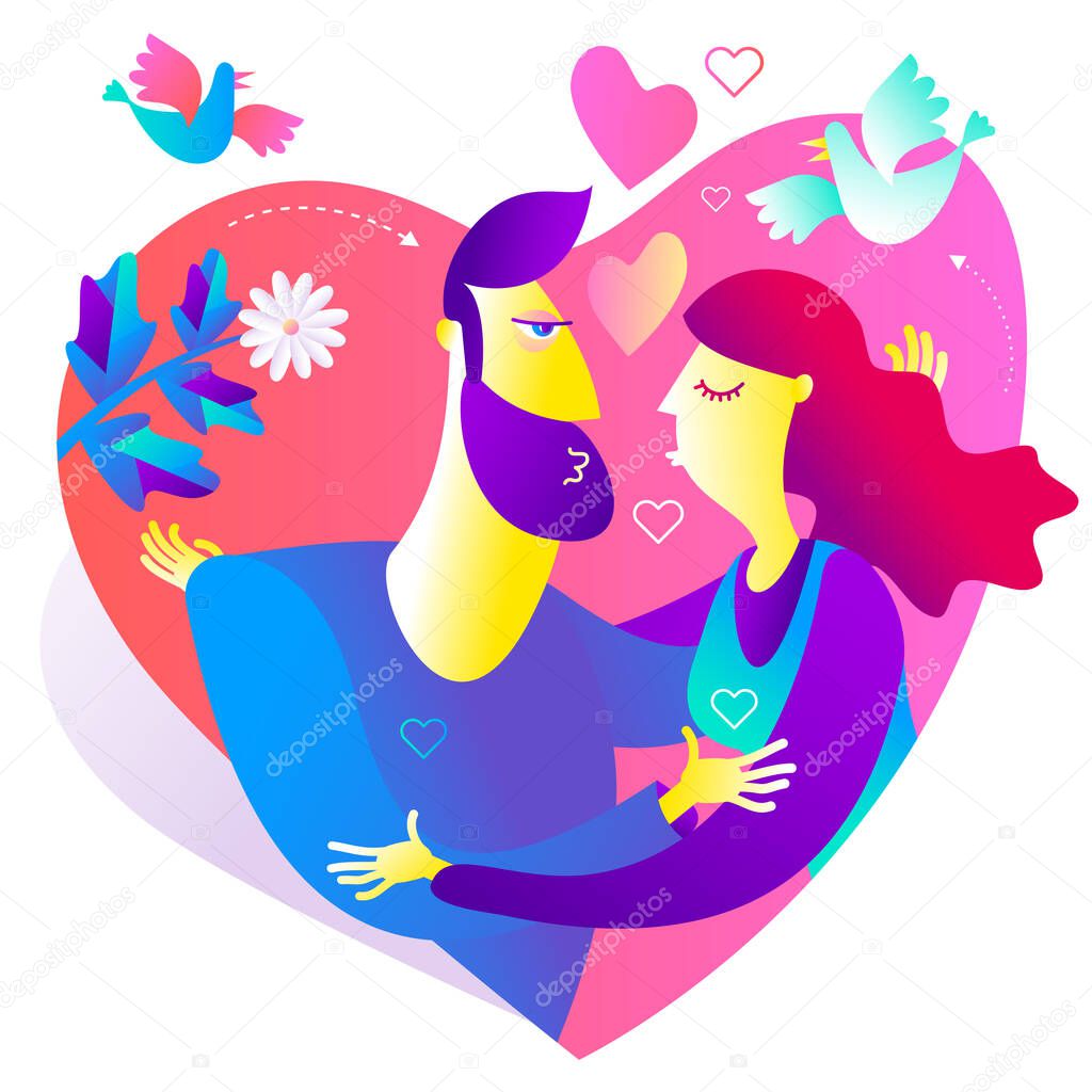 Vector illustration of greetings for Valentine's Day, wedding, proposal to marry or get engaged; love card.