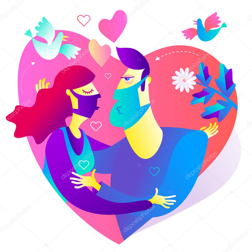 Vector illustration of greetings for Valentine's Day, wedding, proposal to marry or get engaged; love card.