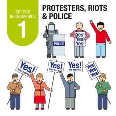 Set for infographics # 1: international terrorism and war. Protests, riots, police