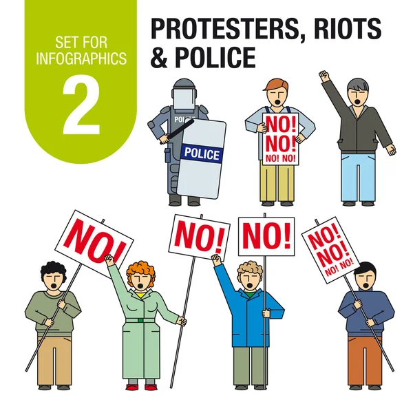 Listos para infografías # 2: Manifestantes, disturbios, policía . — Archivo Imágenes Vectoriales