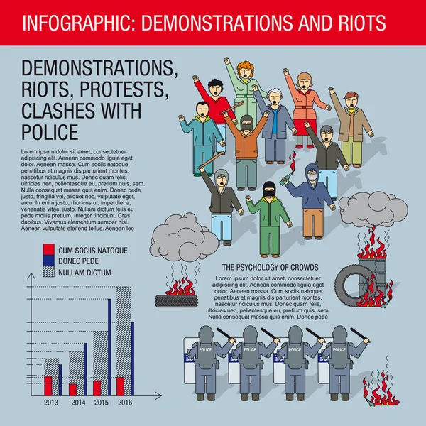 Infographics: protests and riots. — Stock Vector