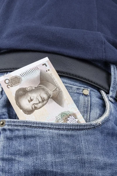 Chinese money (RMB) in a pocket. — Stock Photo, Image