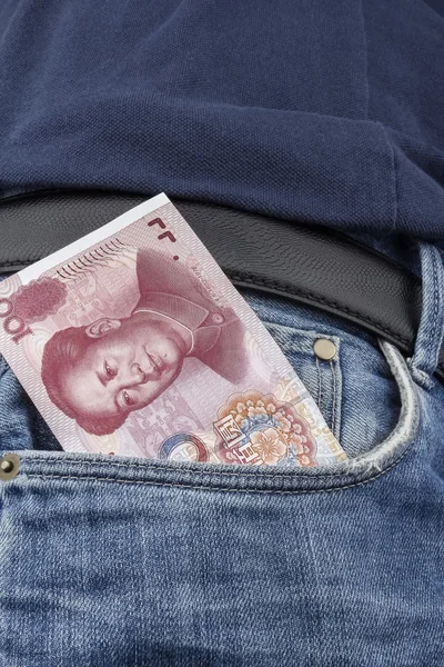 Chinese money (RMB) in a pocket — Stock Photo, Image