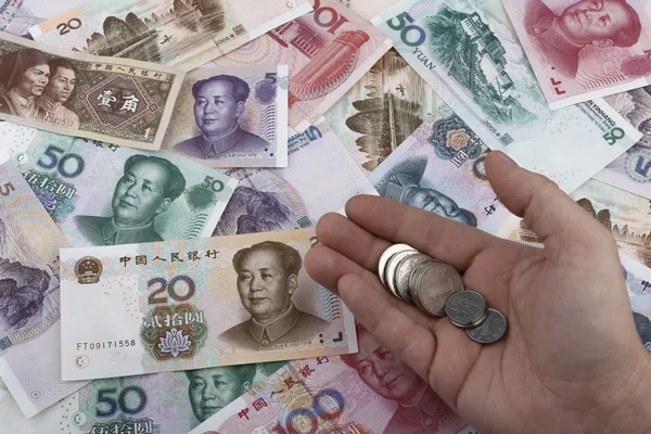 Chinese money (RMB) notes and coins. Business concept. — Stock Photo, Image