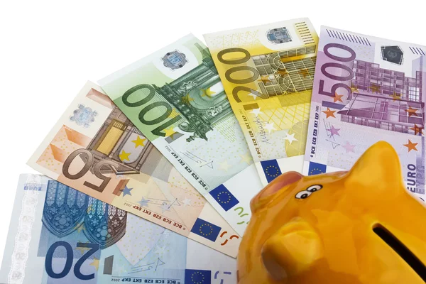 Banco Piggy e Euros (EUR ). — Fotografia de Stock