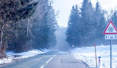 Kış ormanında yol