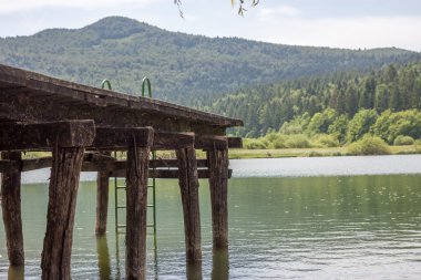 İskele ve orman göl kenarında