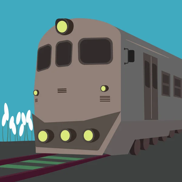 Train Sur Les Rails Fond Bleu — Image vectorielle