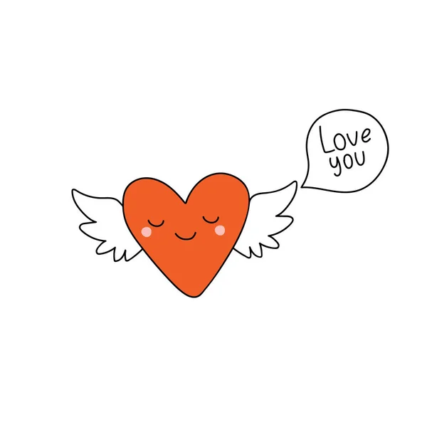 Coração Desenhos Animados Com Asas Com Lettering Amo Ilustração Vetorial — Vetor de Stock
