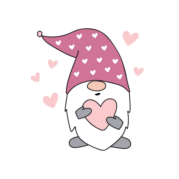 Bonito Valentine Gnome Gnomo Sostiene Corazón Ilustración Vectorial Estilo Escandinavo — Archivo Imágenes Vectoriales