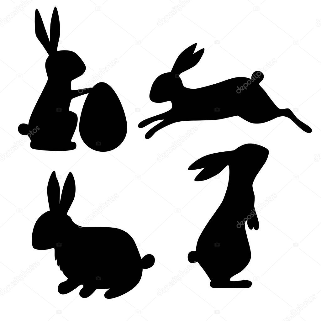  Silhouette of rabbit. Easter Bunnies. Set of rabbits. Vector illustration isolated on a white background
