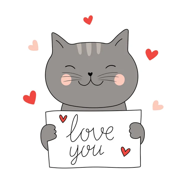 Kucing Lucu Memegang Surat Dengan Huruf Cinta Anda Terisolasi Atas - Stok Vektor
