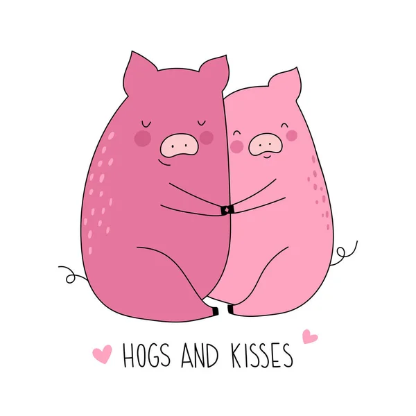 Lindos Cerdos Enfermos Amor Hogs Besos Par Cerdos Abrazan Aislado — Archivo Imágenes Vectoriales