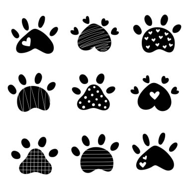  Evcil hayvan patisini hazırla. Siluet köpek pençesi. Doodle tarzı. Posterler, tişörtler, kartpostallar için iyidir..