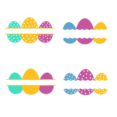  Paskalya yumurtaları. Paskalya Monogram Adı. Mutlu Paskalya tavşanları. Vektör illüstrasyonu.
