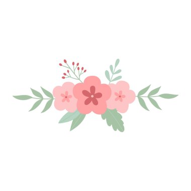  Renkli güzel çiçekler, Çiçek. Vektör çizimi. Beyazda izole edilmiş. Vektör kartları düz stil. Çiçekçi, çiçek teslimatı ya da güzellik salonu için mükemmel bir logo..