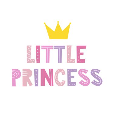  Küçük Prenses harf dizaynı, vektör çizimi. Çocukların doğum günü tasarımı için pankart. Bebek baskısı. Posterler ve tişörtler için iyi..