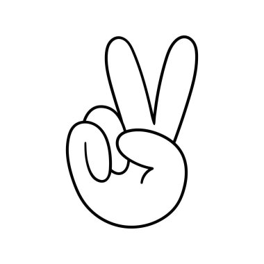  Barış işareti. Zafer işareti. Zafer eli emoji vektörü ikon çizimini izole etti. Beyaz arkaplanda vektör illüstrasyonu. 