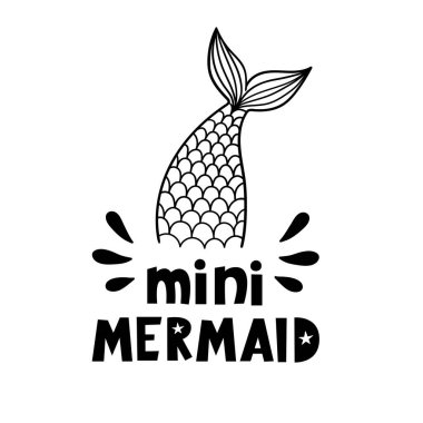  Mini Denizkızı. Deniz kızı kuyruğu. El çizimi vektör çizimi. Bebek baskısı. Karikatür tarzı. Posterler, tişörtler, kartpostallar için iyidir..