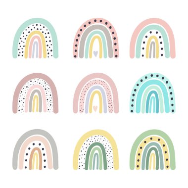  Gökkuşağı seti. Vektör çizimi. Karikatür tarzı. Posterler, tişörtler, kartpostallar için iyidir..