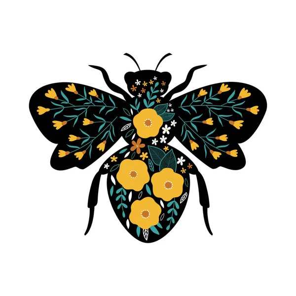 Floral Bee Abeille Aux Fleurs Illustration Vectorielle Bon Pour Les — Image vectorielle
