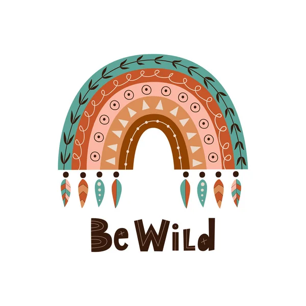 Tribal Boho Rainbow Hand Lettering Wild Vector Illustration Hand Drawn — Archivo Imágenes Vectoriales