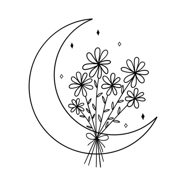 Flower Moon Daisy Illustration Vectorielle Dessinée Main Conception Tatouage Logo — Image vectorielle