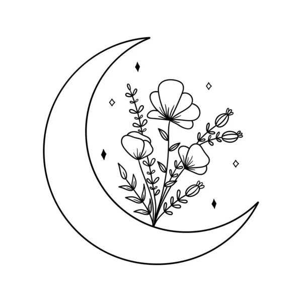 Flower Moon Daisy Illustration Vectorielle Dessinée Main Conception Tatouage Logo — Image vectorielle