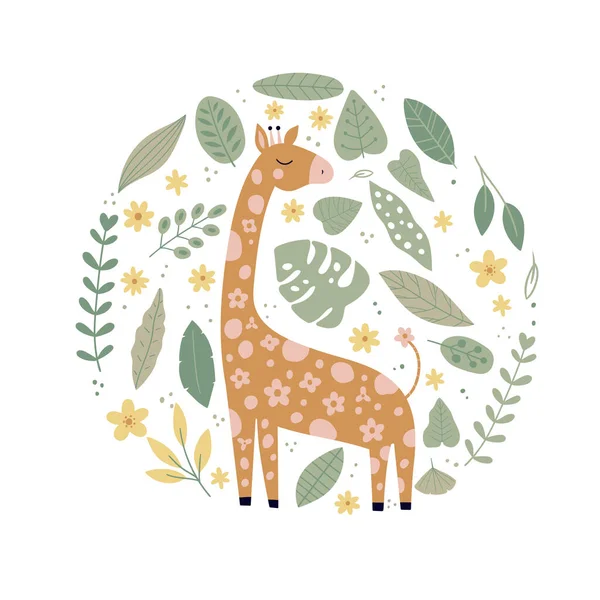 Jolie Girafe Dessinée Main Illustration Vectorielle Mignon Personnage Dessin Animé — Image vectorielle