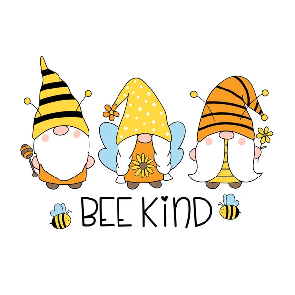 Abejas Lindos Gnomos Abejas Happy Bee Gnome Ilustración Dibujada Mano — Archivo Imágenes Vectoriales