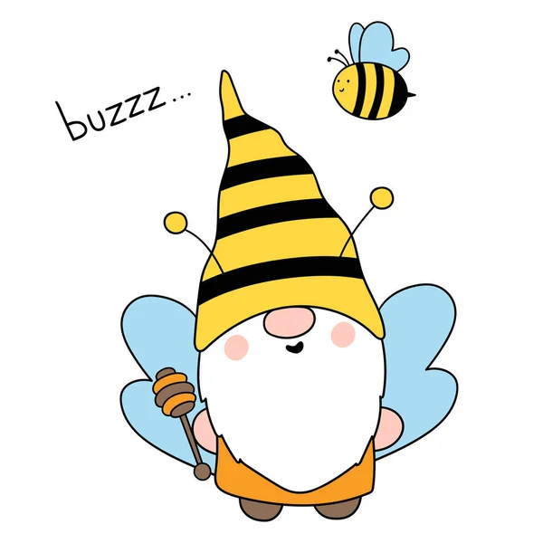 Roztomilí Včelí Gnómové Šťastný Včelí Skřet Vektorové Ručně Kreslené Ilustrace — Stockový vektor