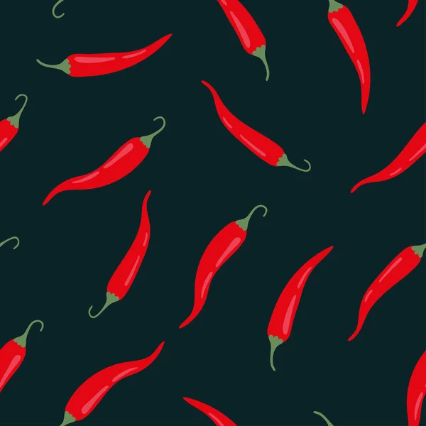 Pimentos Pimenta Vermelha Fundo Preto Fundo Repetição Vetor Para Tecido — Vetor de Stock