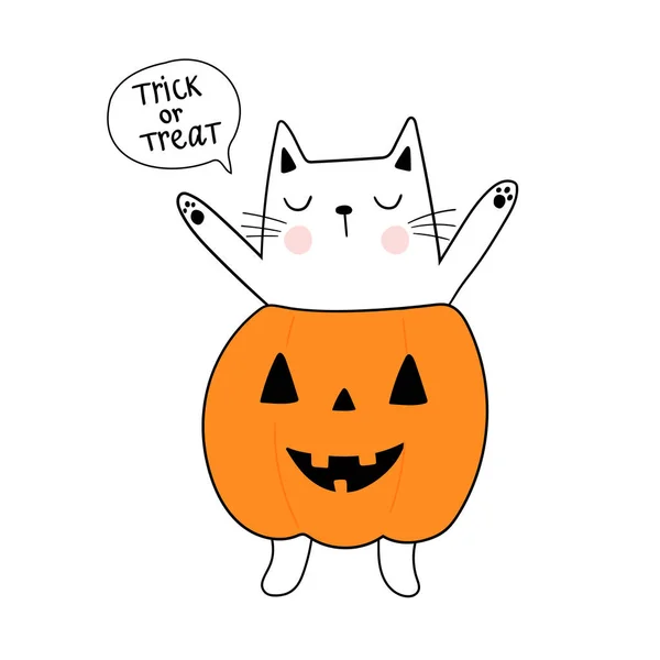 Šťastný Halloween Vtipná Kočka Dýně Doodle Styl Vektorová Plochá Ilustrace — Stockový vektor