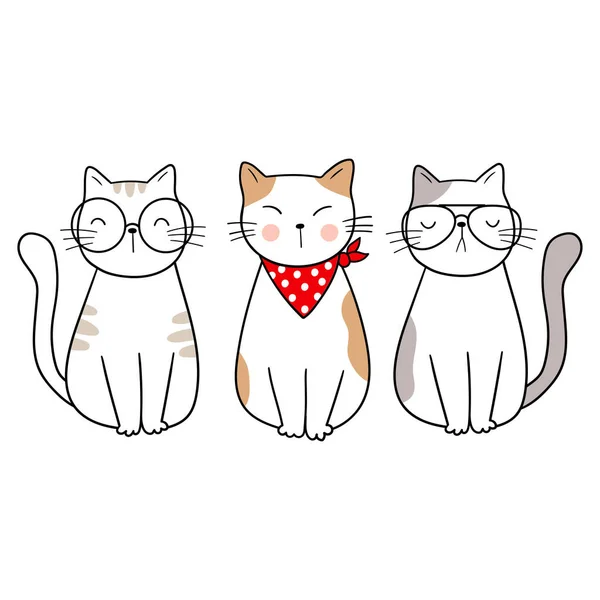 Lustige Katzen Mit Brille Und Kopftuch Cartoon Stil Vektorillustration Entzückendes — Stockvektor