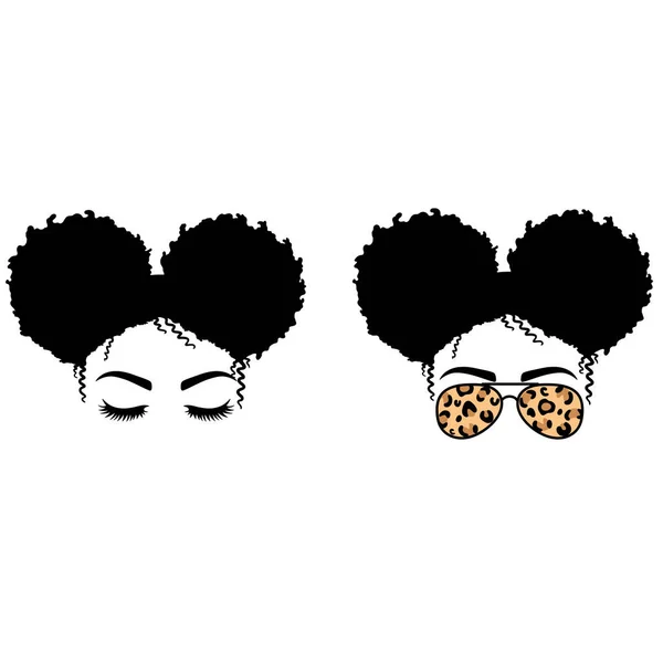 Žena Brýlemi Leopardím Otiskem Afro Ženy Nepořádný Bun Mom Lifestyle — Stockový vektor