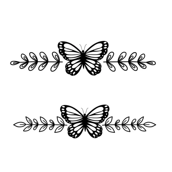 Monogramme Papillon Jeu Diviseur Texte Frontière Florale Schéma Illustration Vectorielle — Image vectorielle