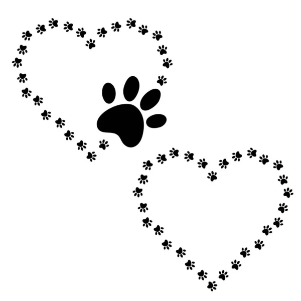 Jantung Dengan Cakar Anjing Dan Kucing Kaki Mencetak Anjing Cinta - Stok Vektor
