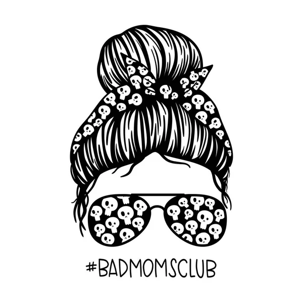 Bad Moms Club Frauen Mit Fliegerbrille Kopftuch Und Totenkopf Print — Stockvektor