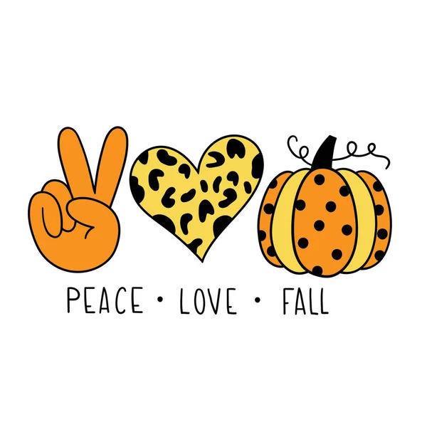 Peace Love Fall Счастливого Хэллоуина Векторная Иллюстрация Изолированный Белом Фоне — стоковый вектор