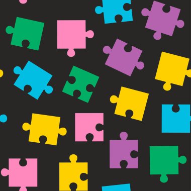  Renkli bulmacalarla kusursuz desen. Çocuk vektör deseni. Çizgi film tarzı. Tekstil, kumaş, duvar kağıdı tasarımı için..