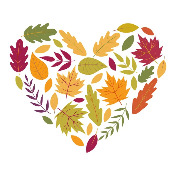 Осенняя Иллюстрация Падающими Листьями Форме Сердца Открытка Осенними Листьями Хорошо — стоковый вектор
